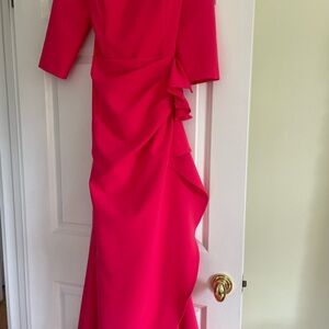 Jovani Pink Ruched Gown with Bateau Neckline